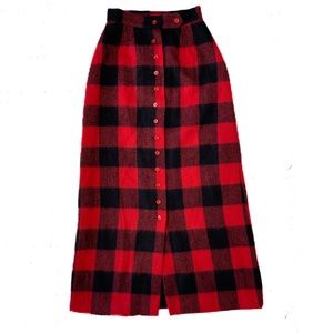 1970s Vintage Buffalo Check Plaid Maxi Skirt | Wool/Mohair Blend | Rare | XS